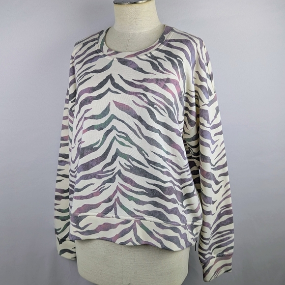 Rails Marlo Sweatshirt Tiger Print Side Zippers Cotton Poly Ivory Gradiant L NWT - Picture 13 of 16